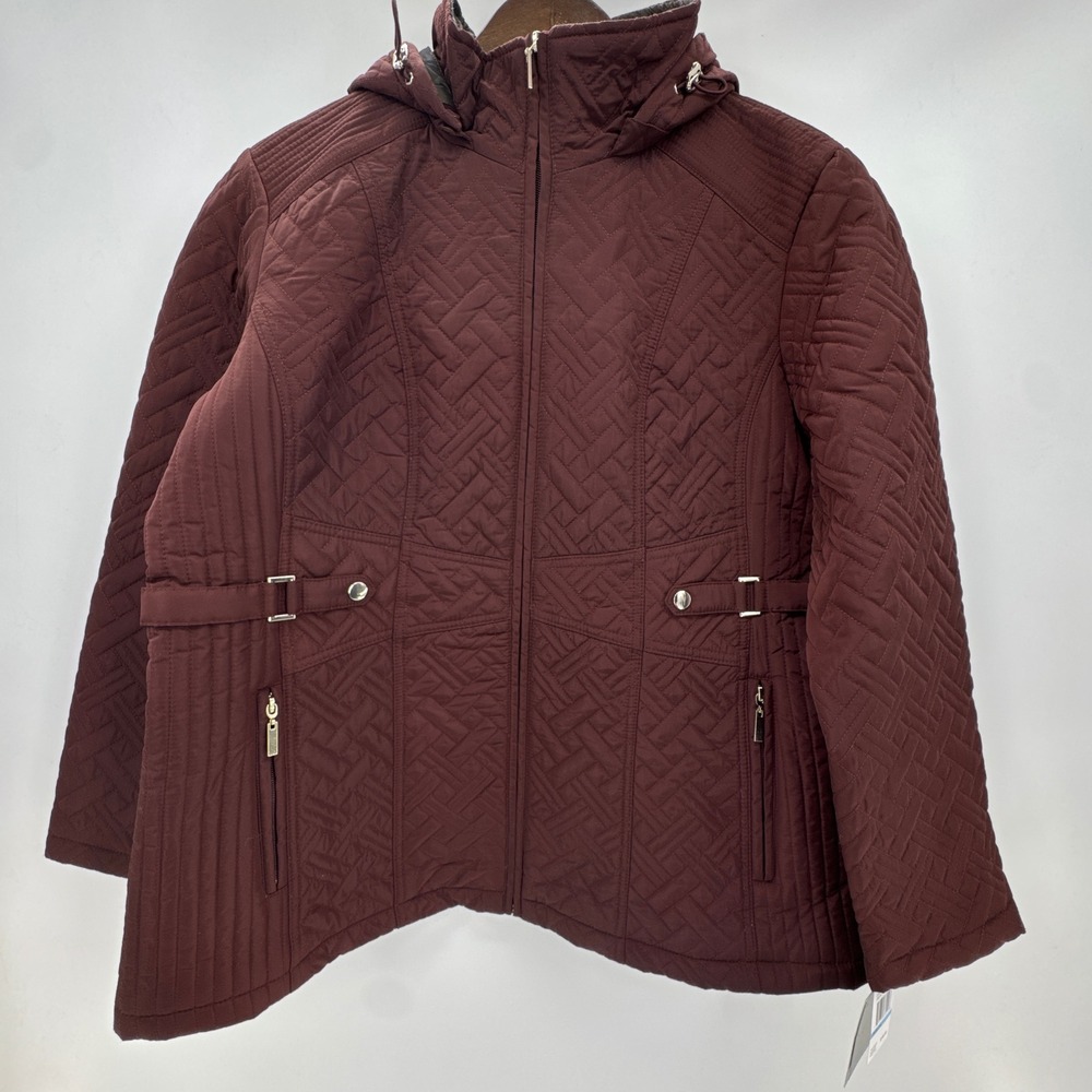 Giacca Quilted Jacket Womens XL Pecan Brown Basketweave Hooded Outdoor Zip Up
